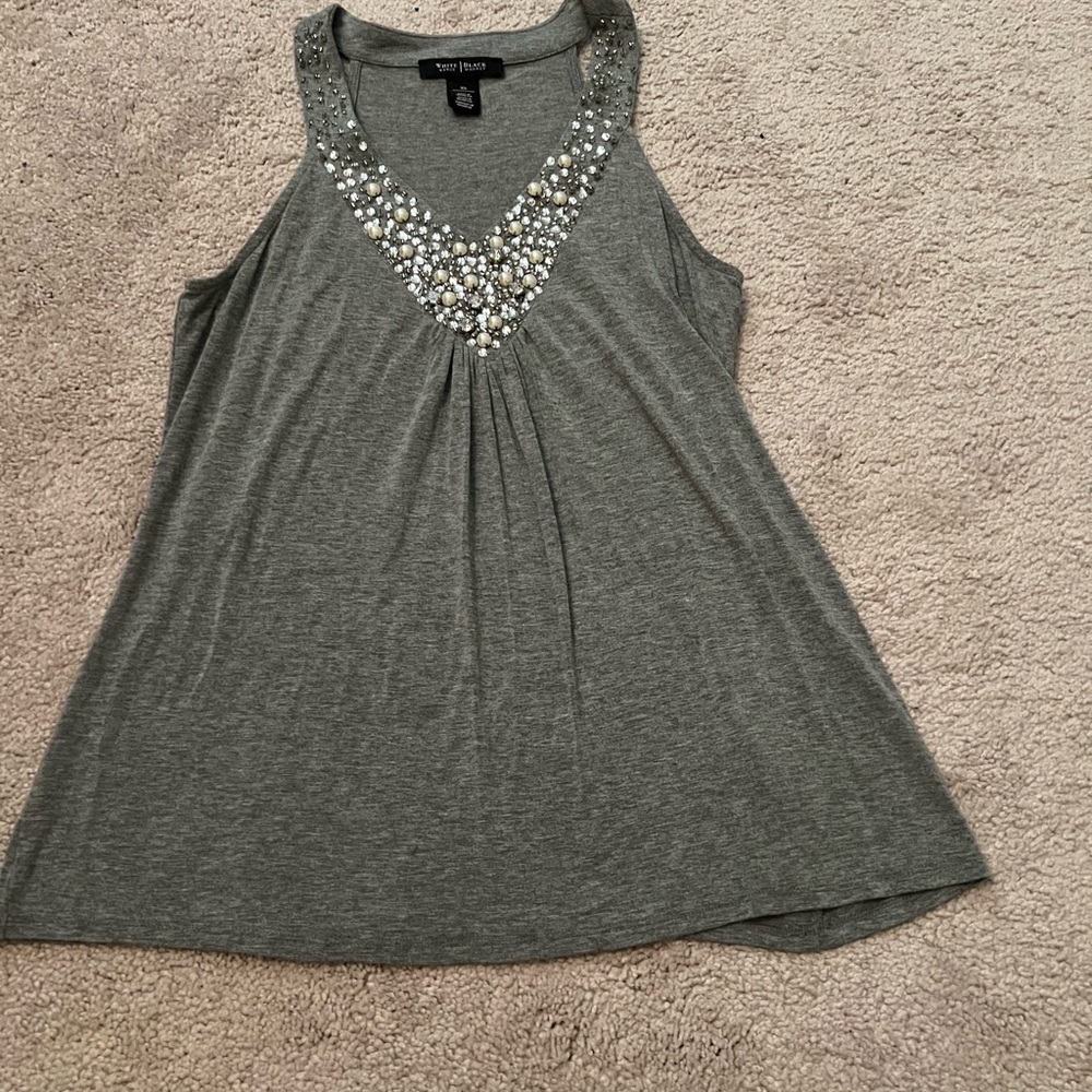 White House/Black Market Gray Embellished Women's Top